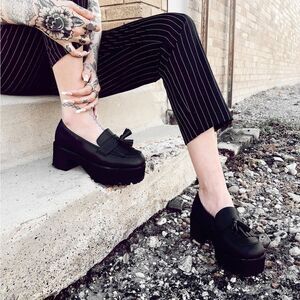 T.U.K. Black TUKskin™ Fringe Loafer Platform